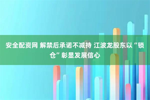 安全配资网 解禁后承诺不减持 江波龙股东以“锁仓”彰显发展信心